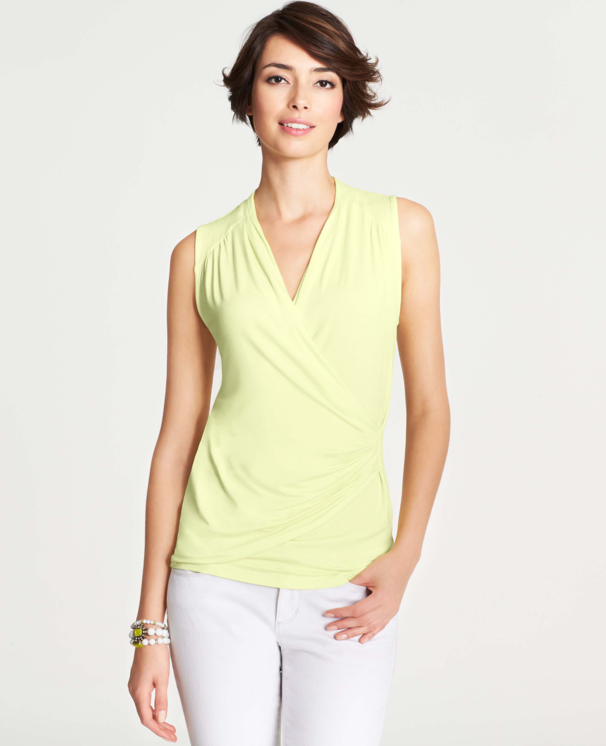 Ann taylor Shirred Wrap Sleeveless Top in Yellow (Honeysuckle) Lyst