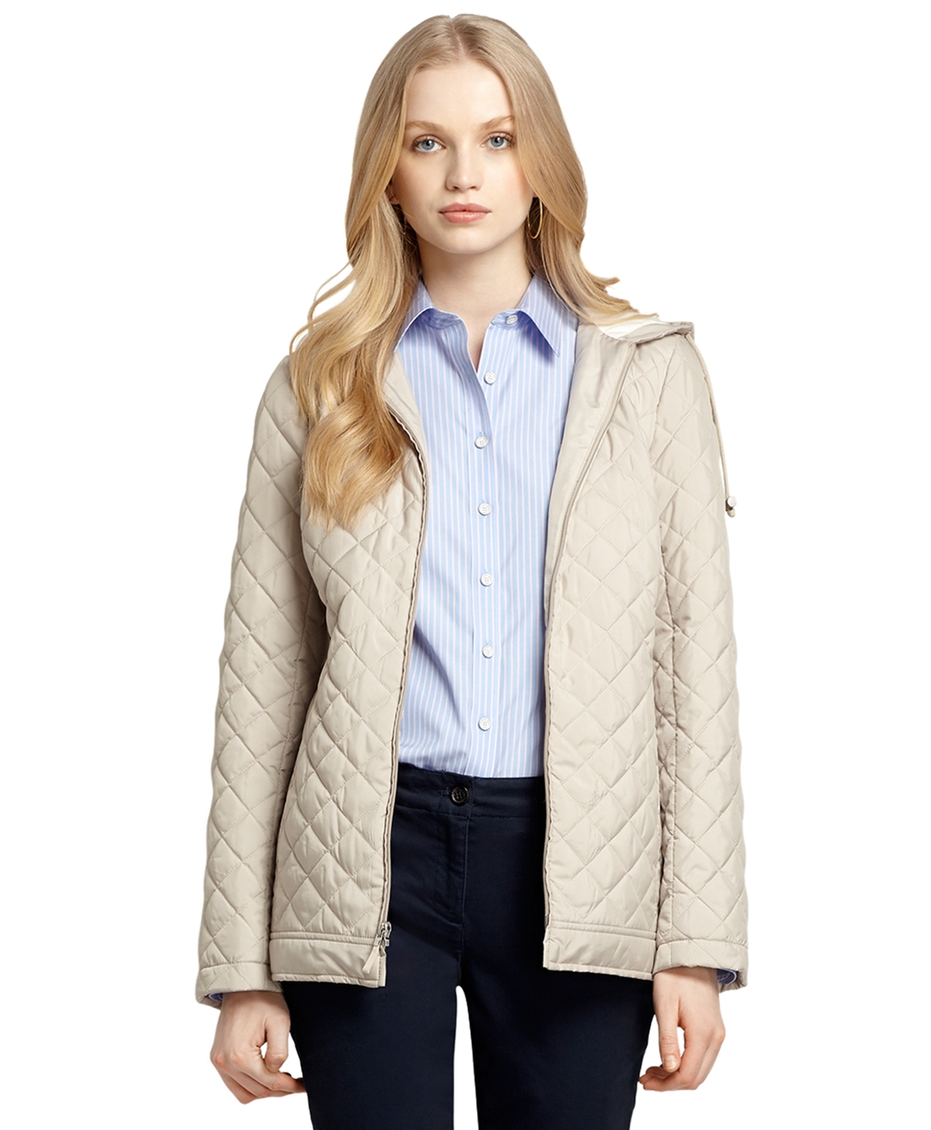 Brooks Brothers Hooded Quilted Jacket in Tan (Natural) - Lyst