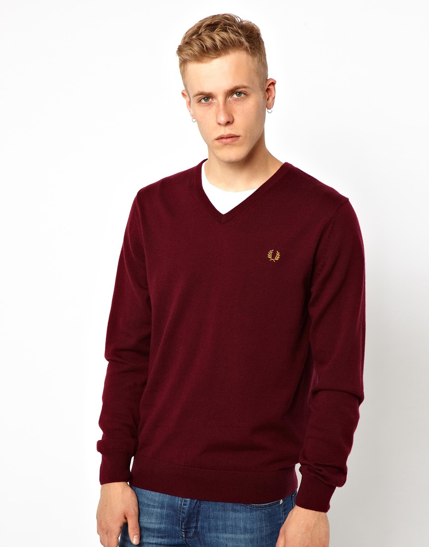 Fred Perry Classic V Neck Jumper in Red for Men - Lyst