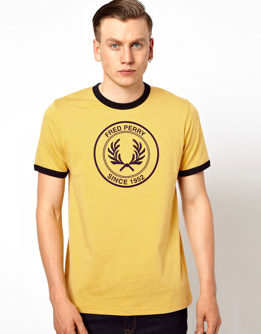 Fred Perry Round Logo Flock Tshirt in Yellow for Men | Lyst