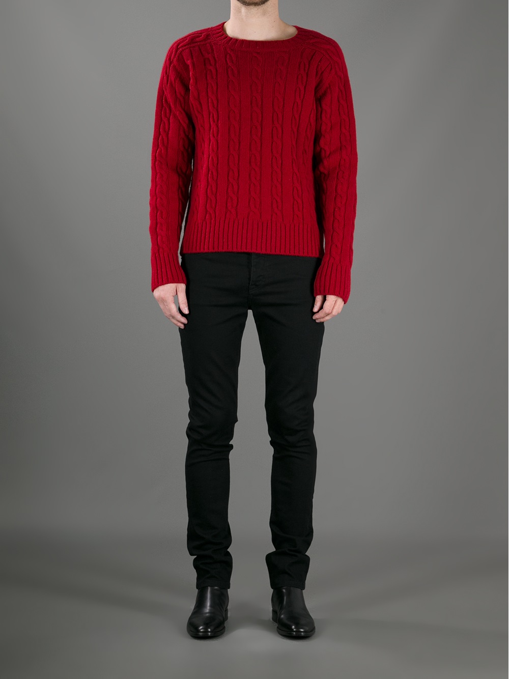 Saint Laurent Cable Knit Sweater in Red for Men Lyst