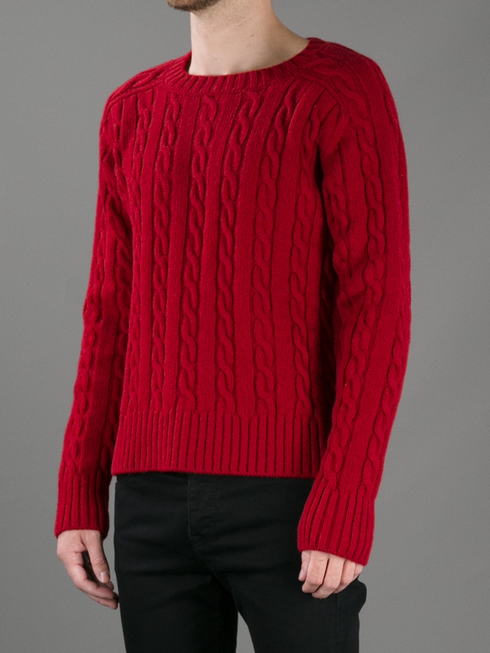 Saint Laurent Cable Knit Sweater in Red for Men - Lyst