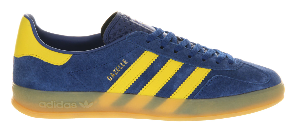adidas gazelle blue yellow suede trainers