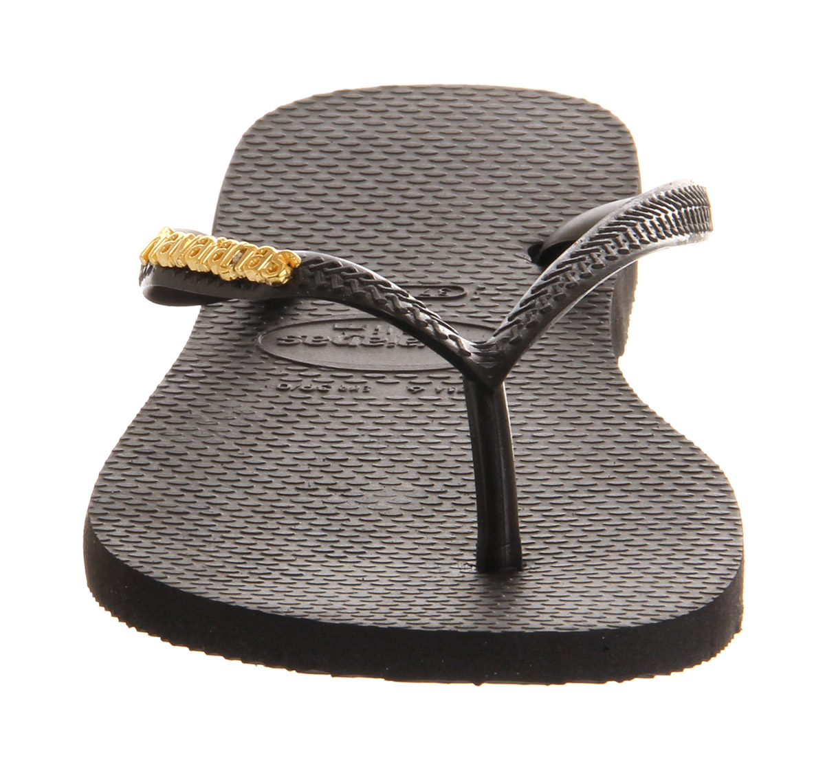 black havaianas with gold logo