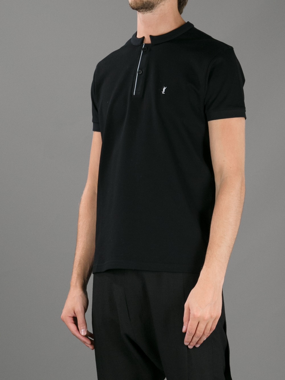 Saint Laurent Mandarin Collar Polo Shirt in Black for Men Lyst