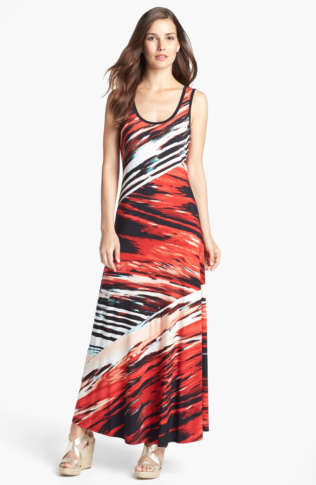 Calvin Klein Bias Cut Maxi Dress in Multicolor (Tango/ Capri Multi) Lyst