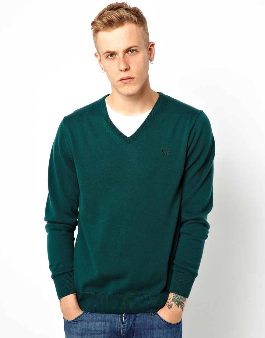 Fred perry Classic V Neck Jumper in Green for Men | Lyst