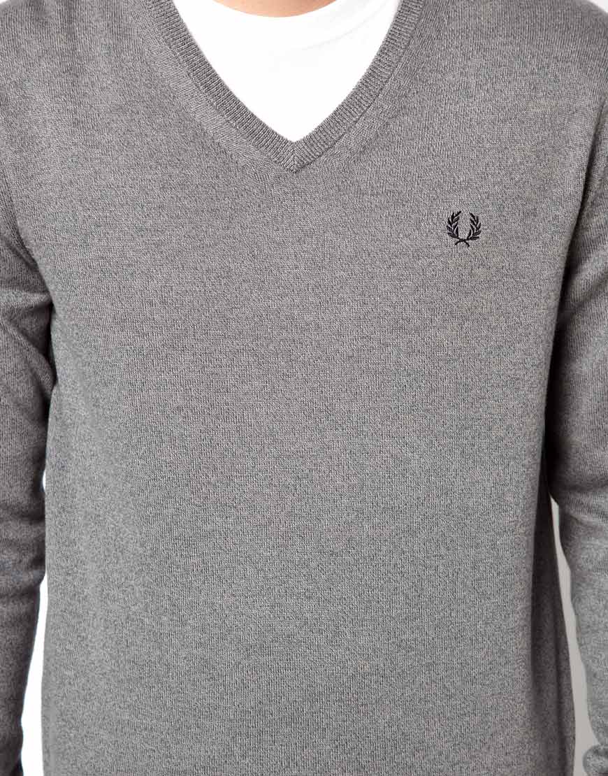Fred Perry Classic V Neck Jumper in Grey (Gray) for Men - Lyst