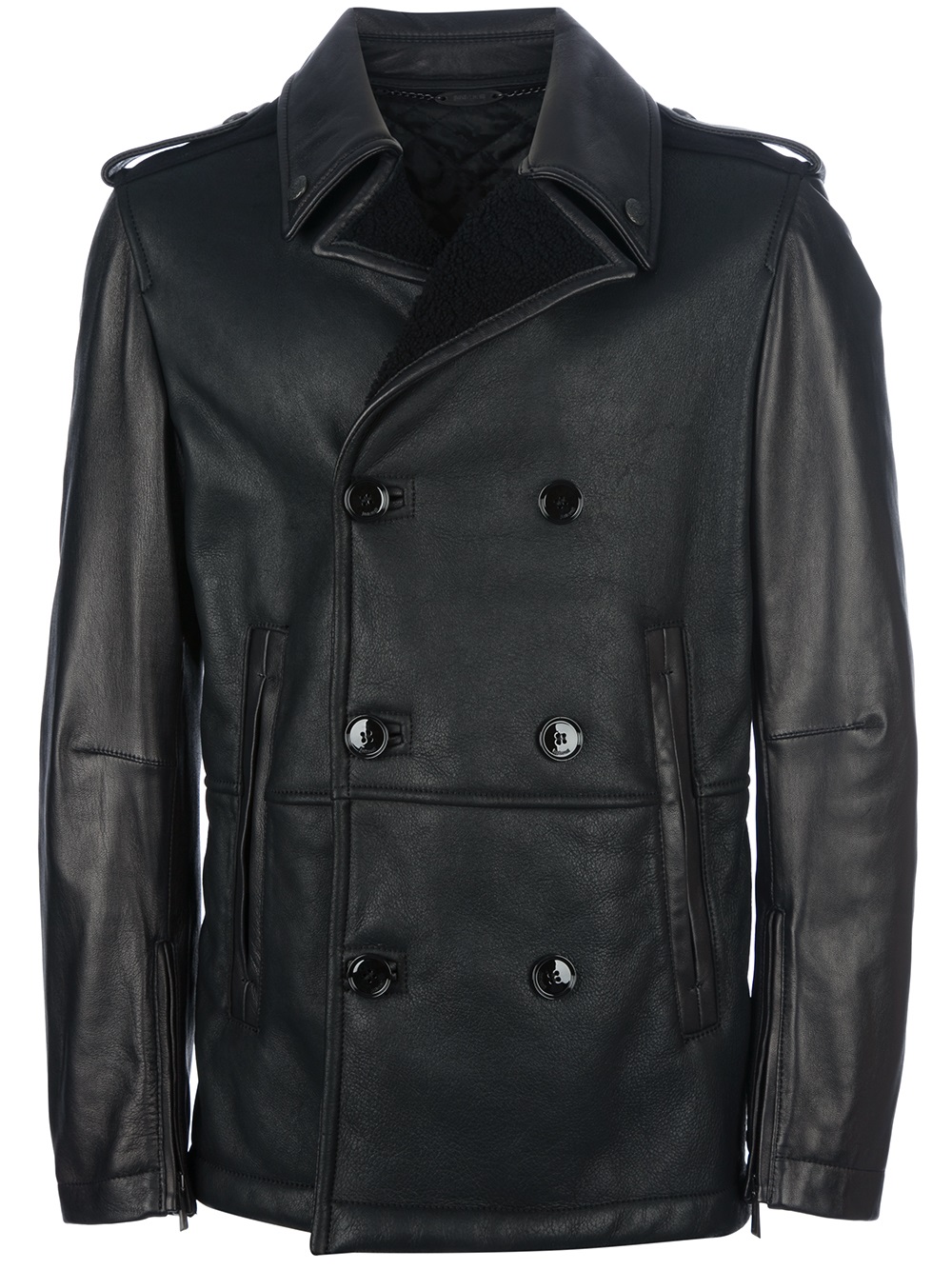 Just Cavalli Double Breasted Leather Coat in Black for Men Lyst UK
