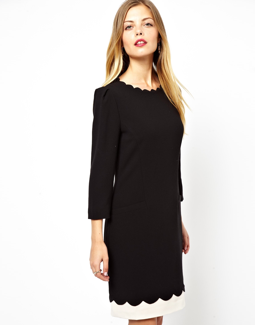 Ted Baker Shift Dress with Scallop Neck Line and Hem in Black Lyst