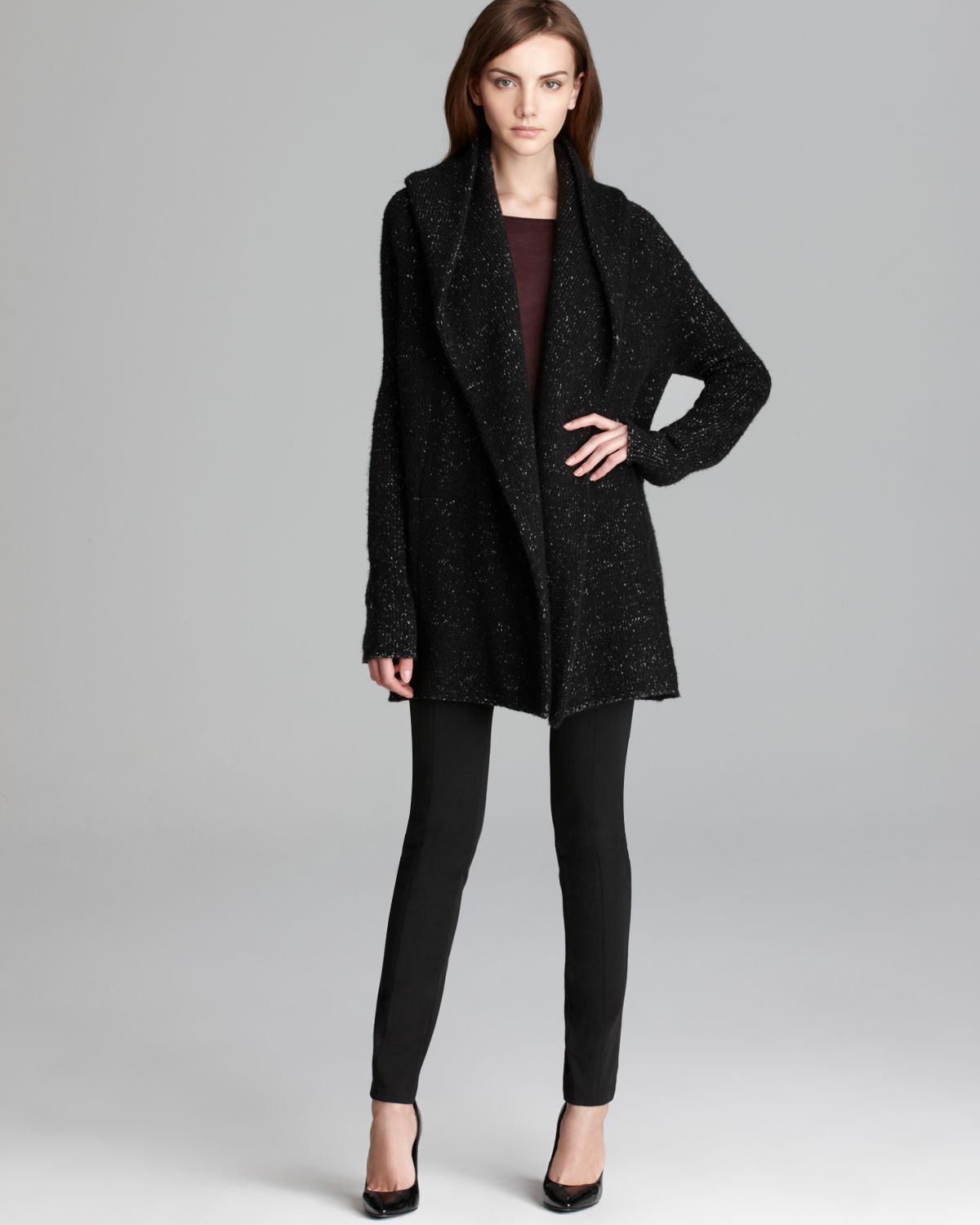 Vince Sweater Coat Tweed in Black (Gray) - Lyst