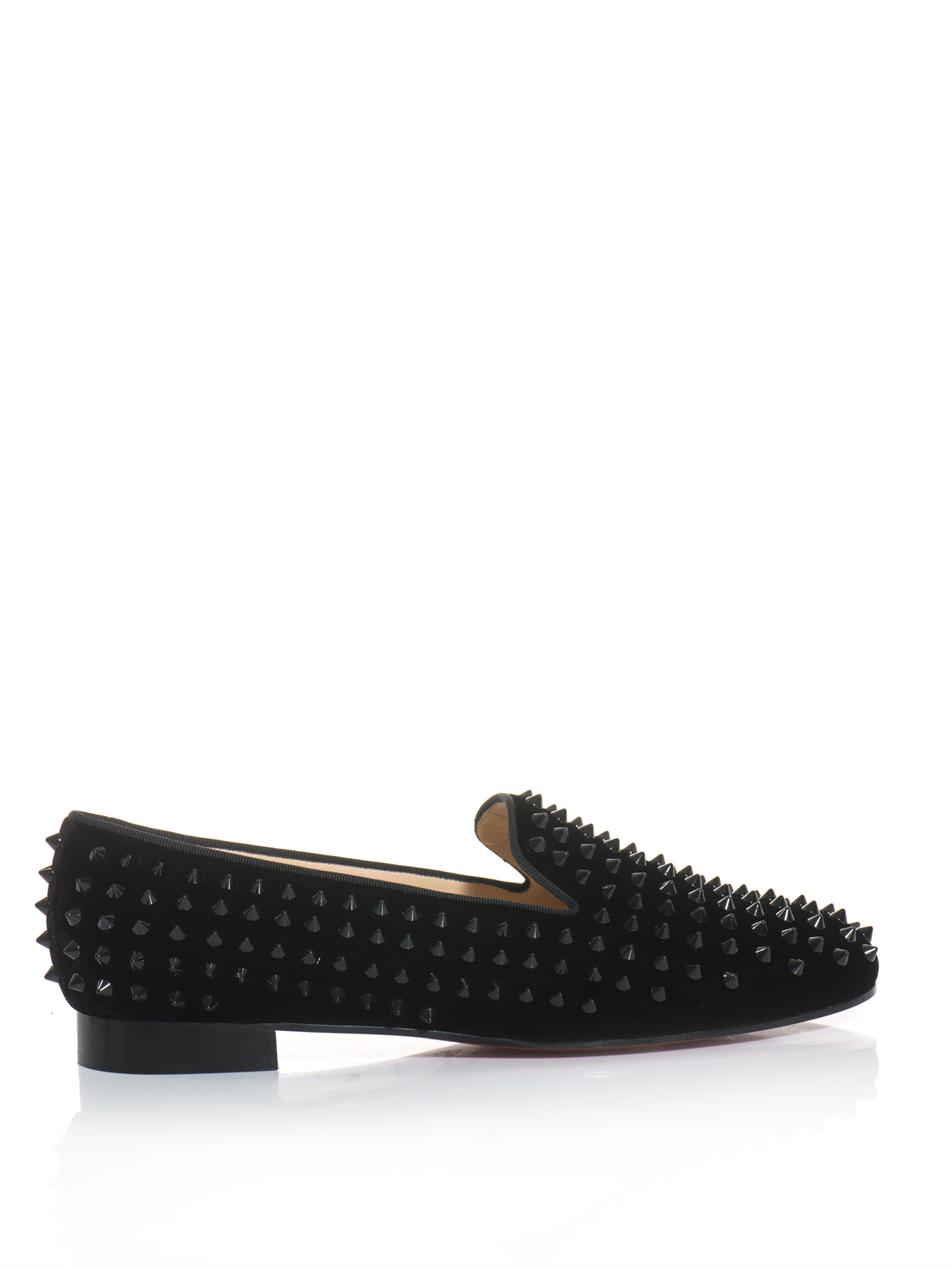 Christian louboutin The Rolling Spikes Velvet Slippers in Black | Lyst  