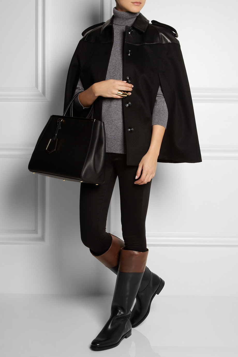 Two toned riding top boots black and brown