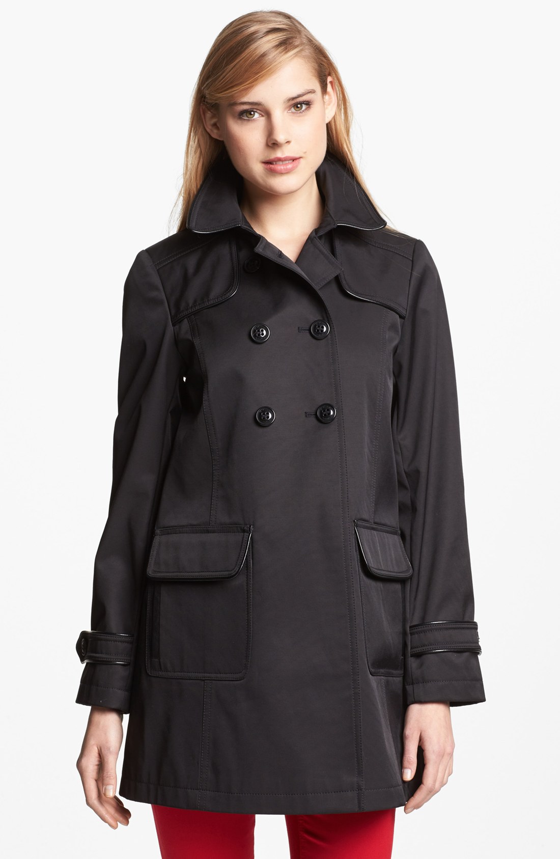 Dkny Double Breasted Aline Trench Coat in Black | Lyst