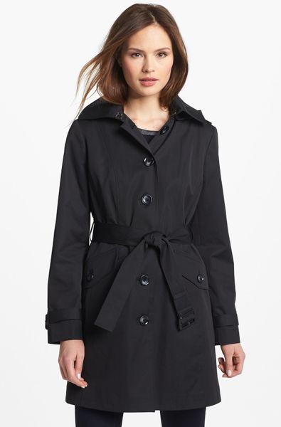 Michael Michael Kors Trench Coat with Detachable Hood in Black | Lyst
