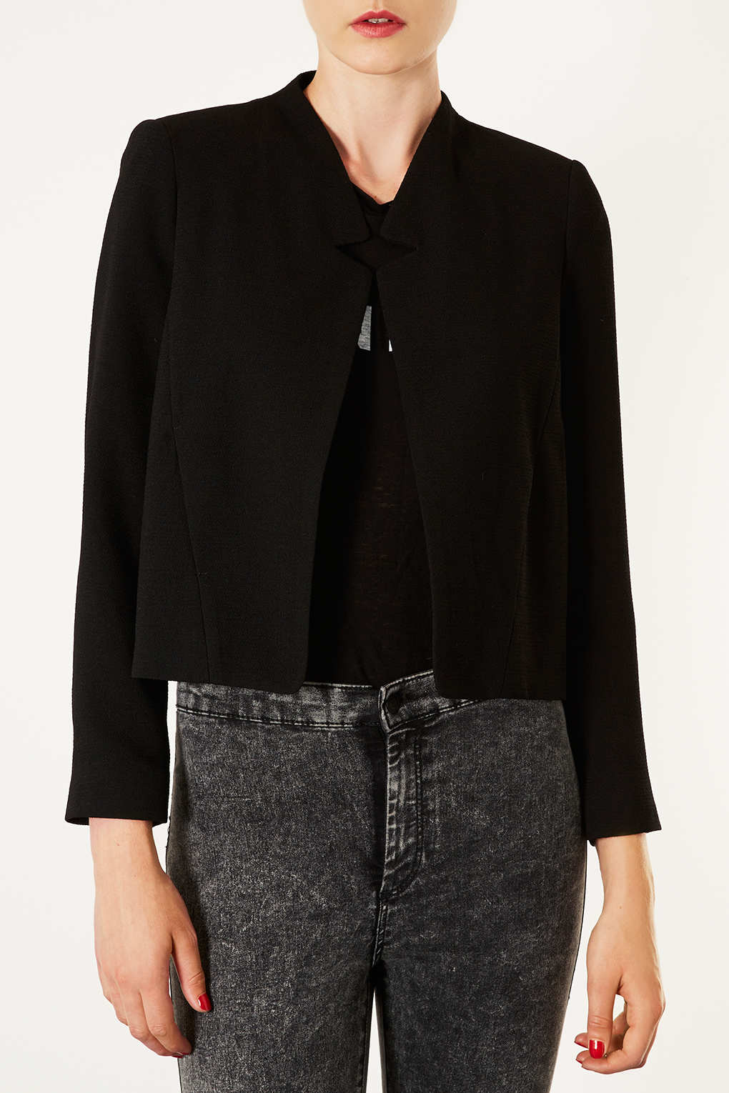 Crepe Notch Neck Jacket in Black Lyst