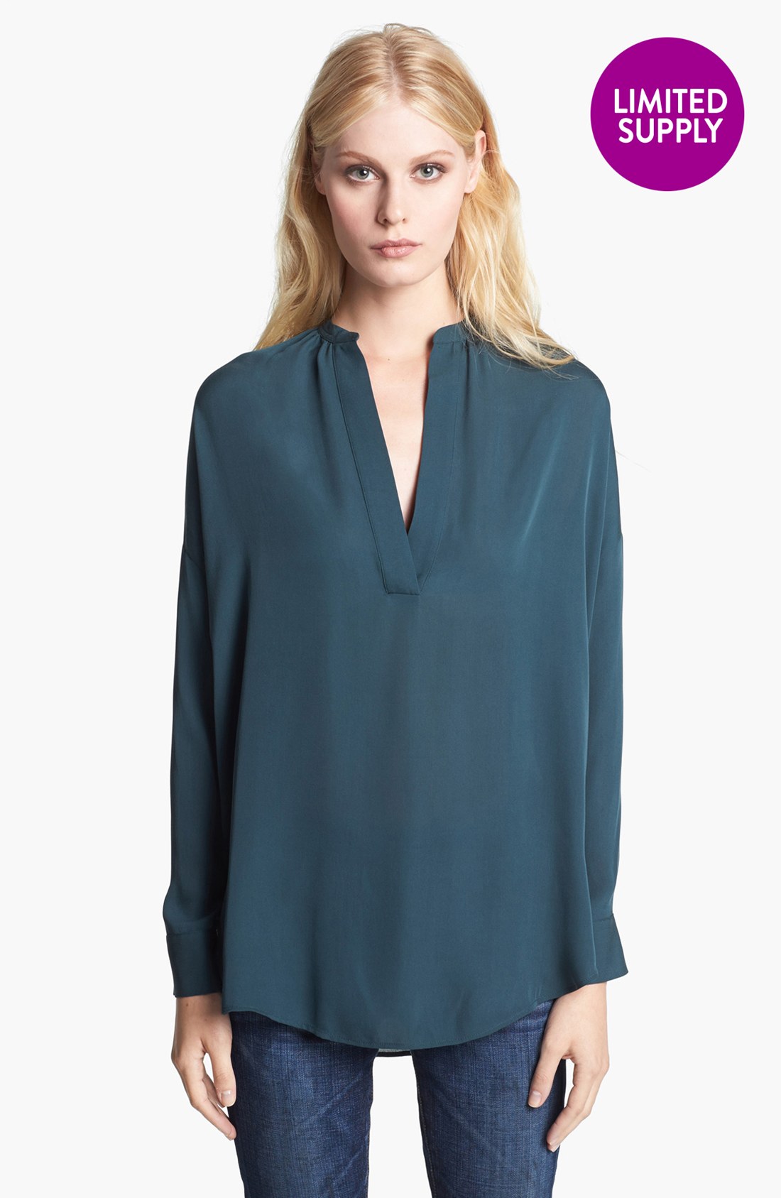 Vince Popover Silk Blouse in Green (Cypress) | Lyst