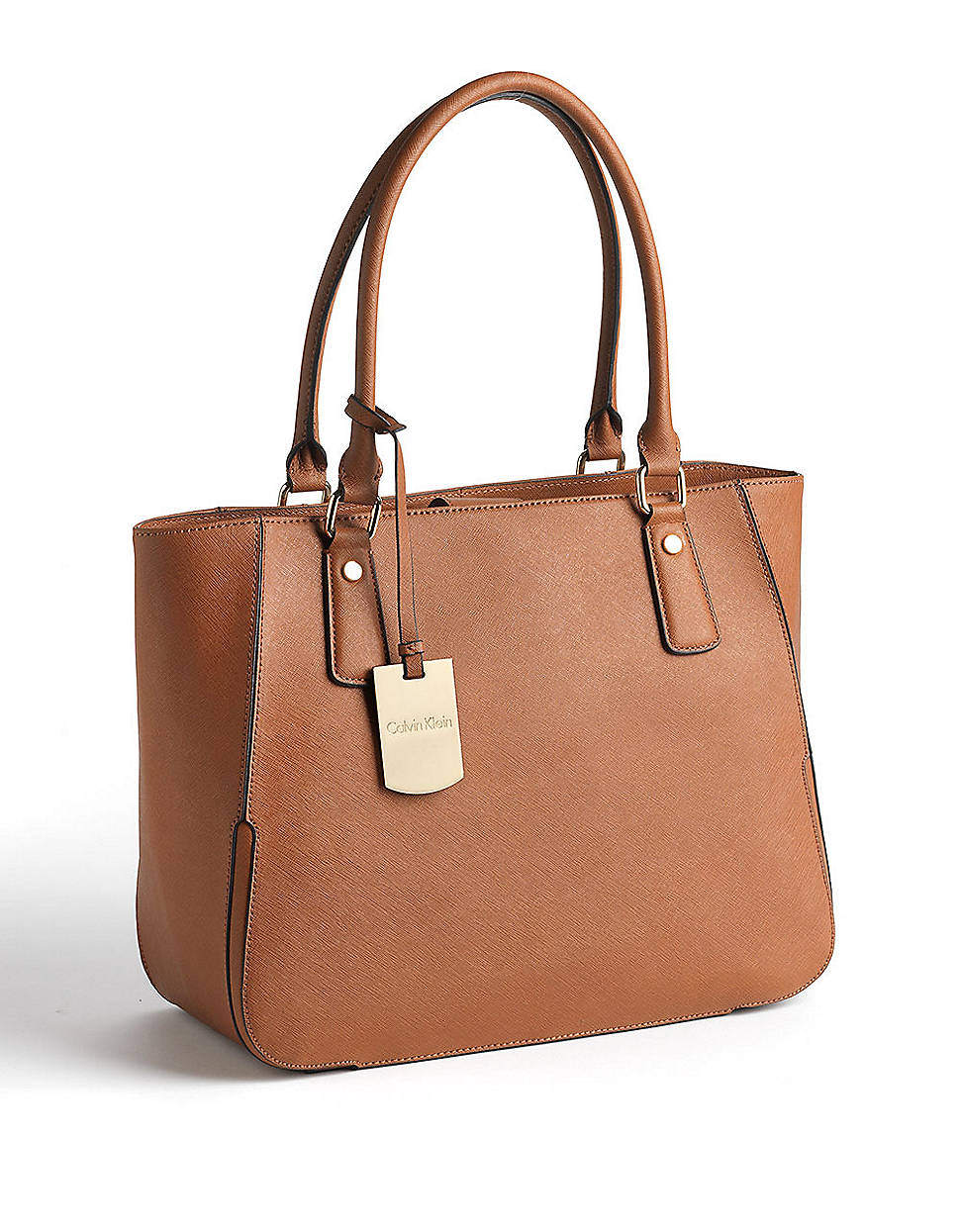 Calvin Klein Saffiano Leather Tote Bag in Brown (LUGGAGE) | Lyst