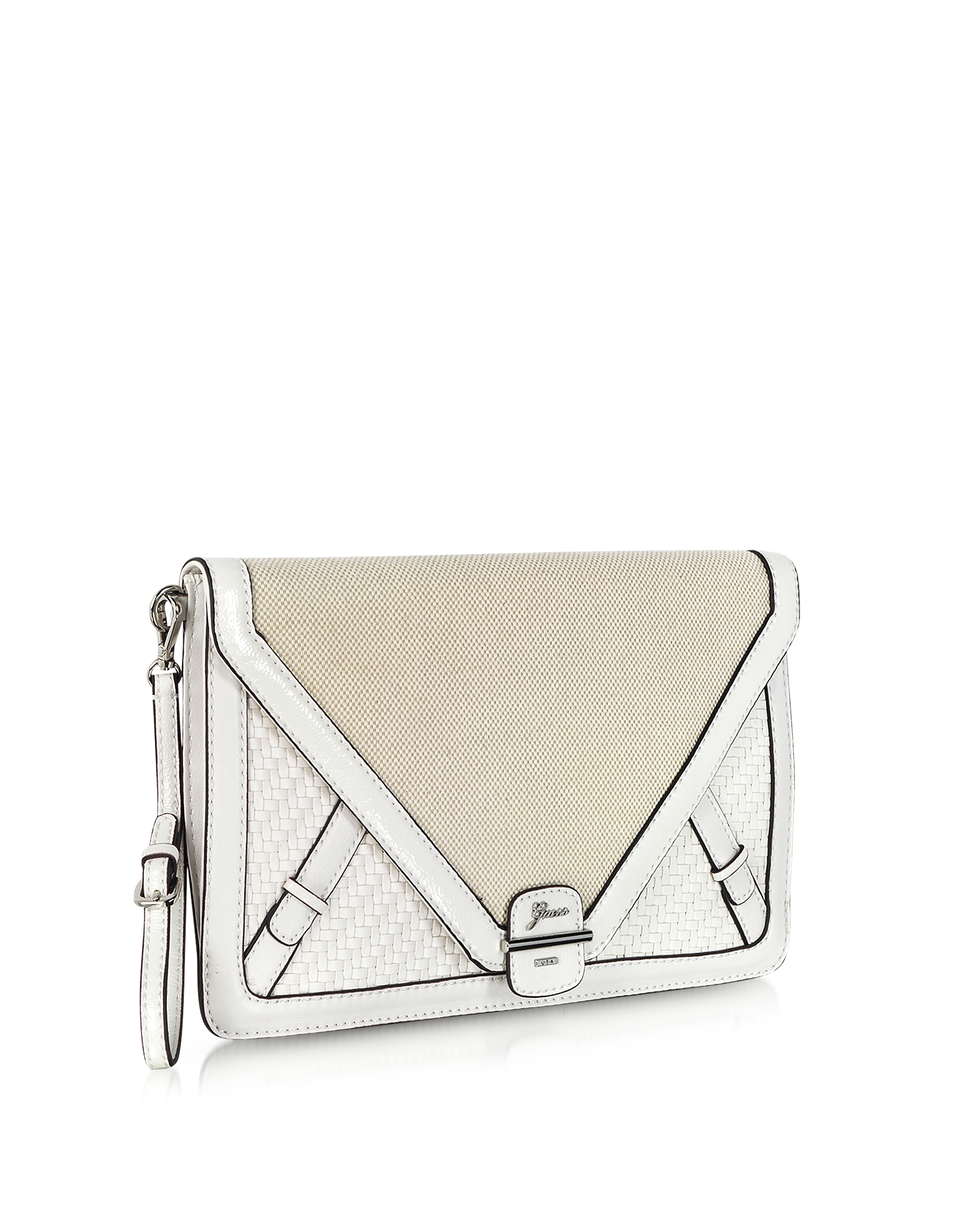 Guess Annalynne Eco Leather and Canvas Envelope Clutch in White - Lyst