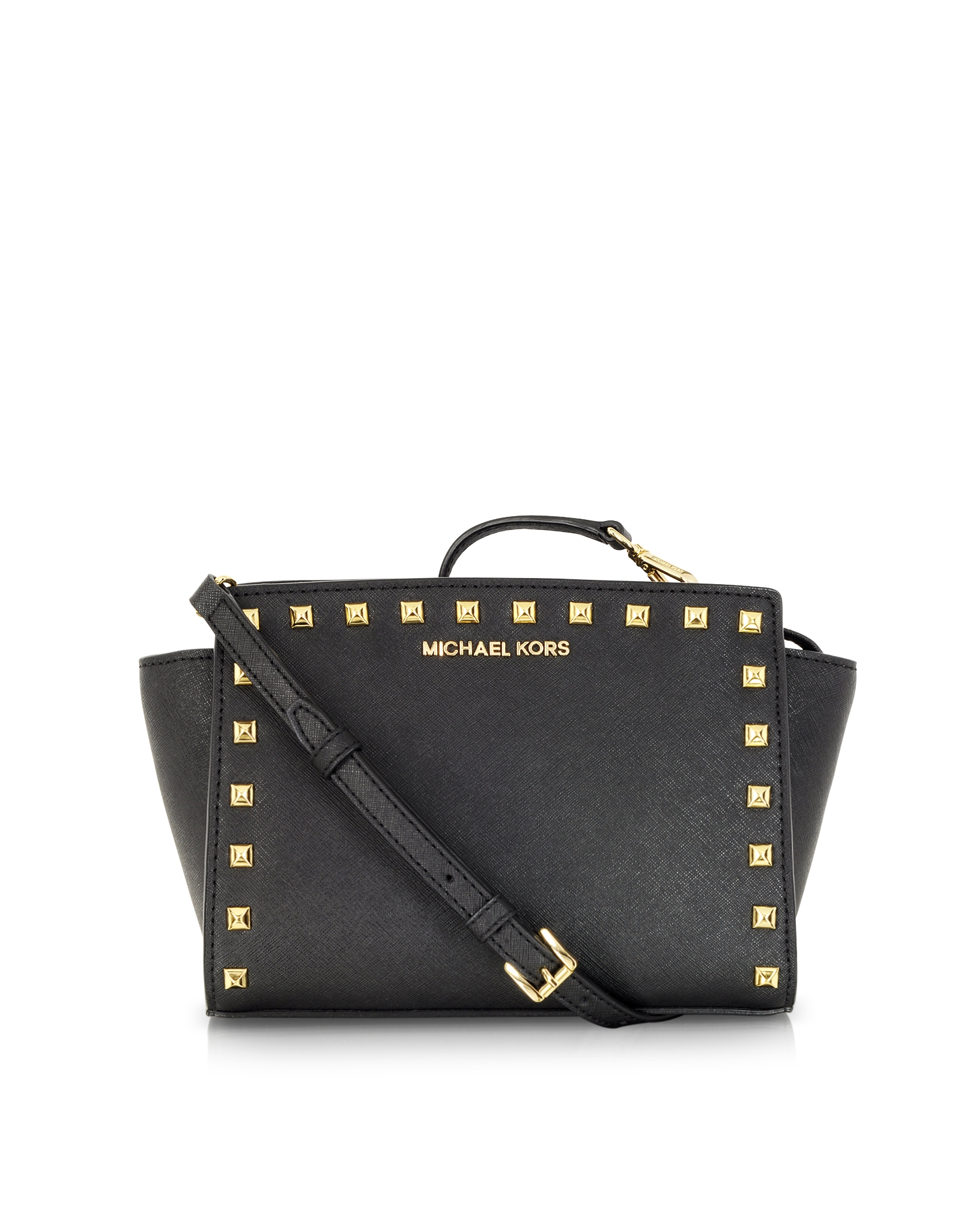 Michael kors Selma Studded Saffiano Leather Crossbody Bag in Black | Lyst