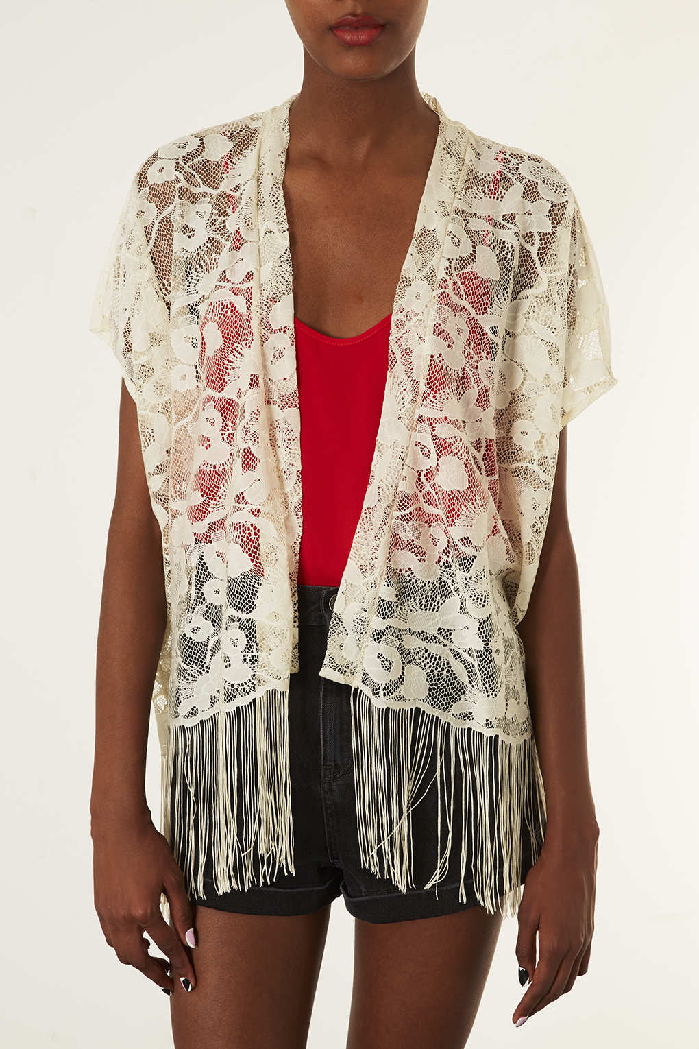 Lace Fringe Kimono in Cream (Natural) Lyst