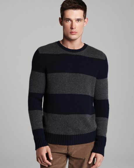 Vince Rugby Stripe Cashmere Sweater in Gray for Men (Coastal/Heather ...