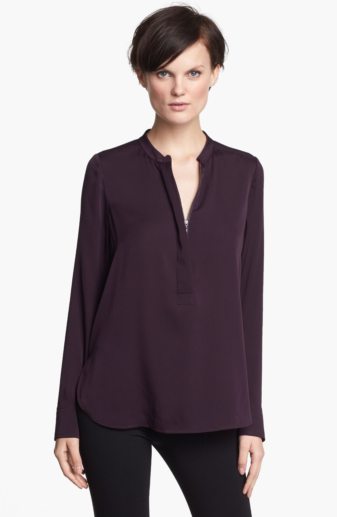 Vince Zip Detail Stretch Silk Top in Purple (Mulberry) | Lyst