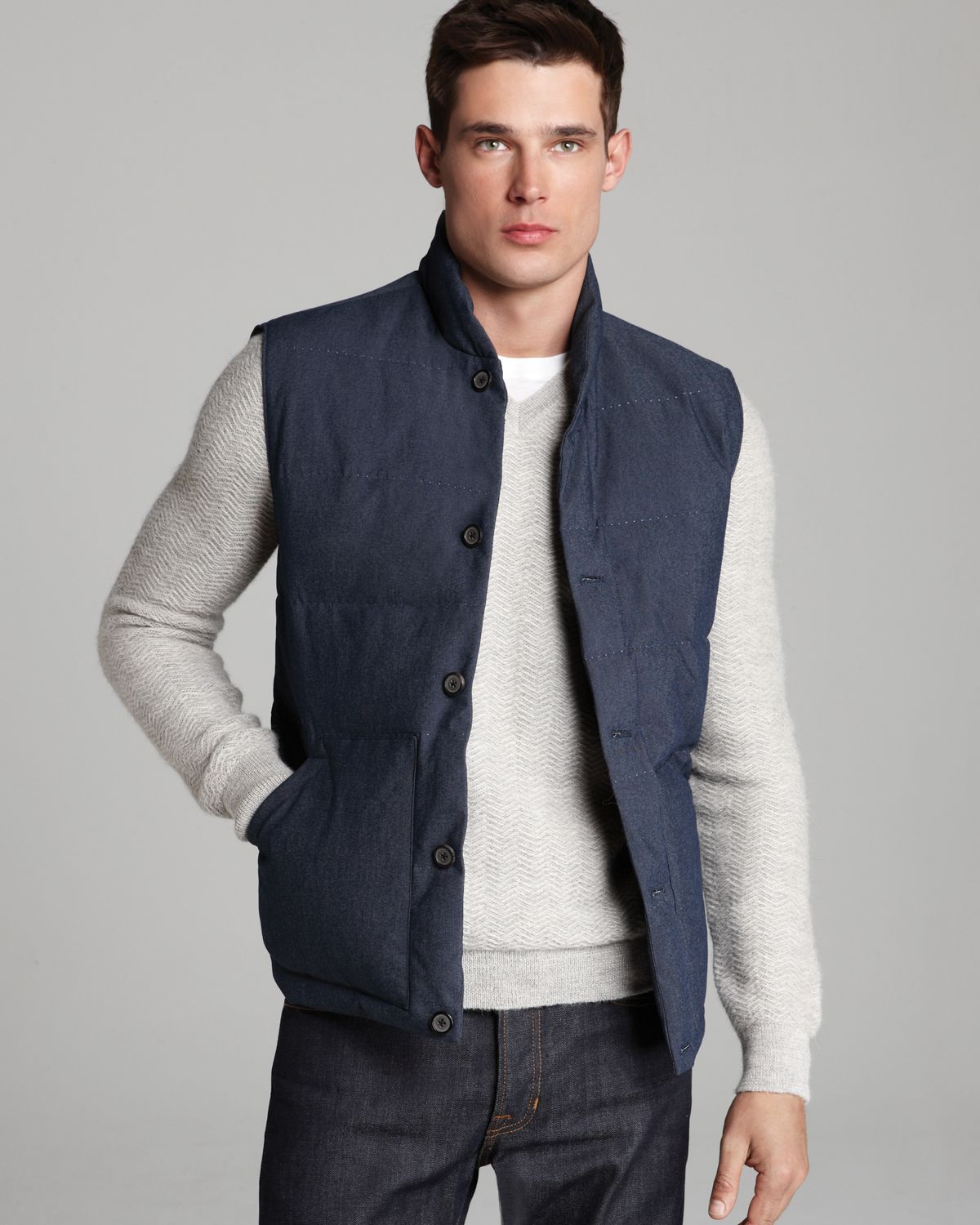 Lyst - Vince Quilted Down Puffer Vest in Blue for Men