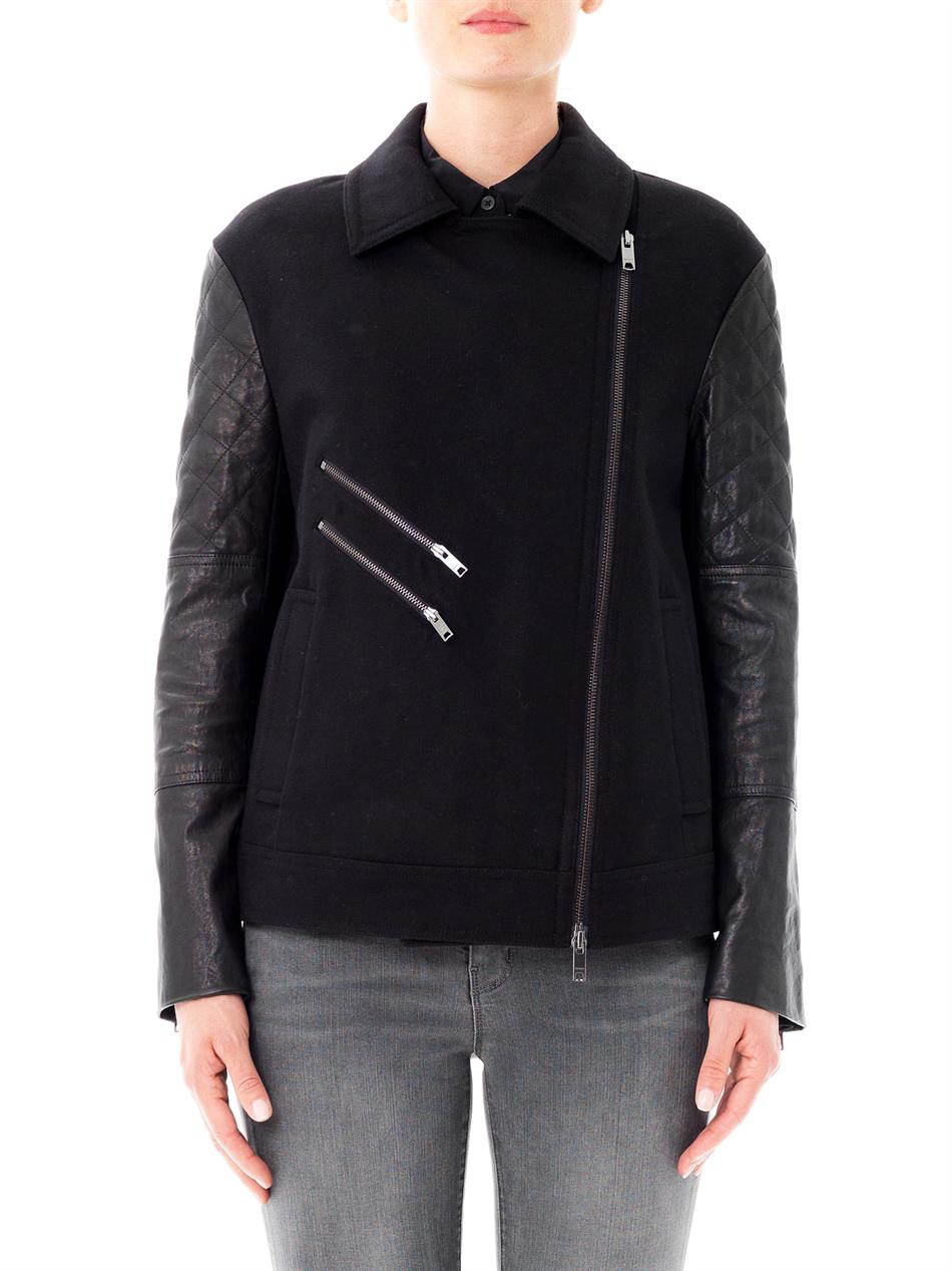 Lyst Dkny Quilted Leather Sleeve Moto Jacket in Black
