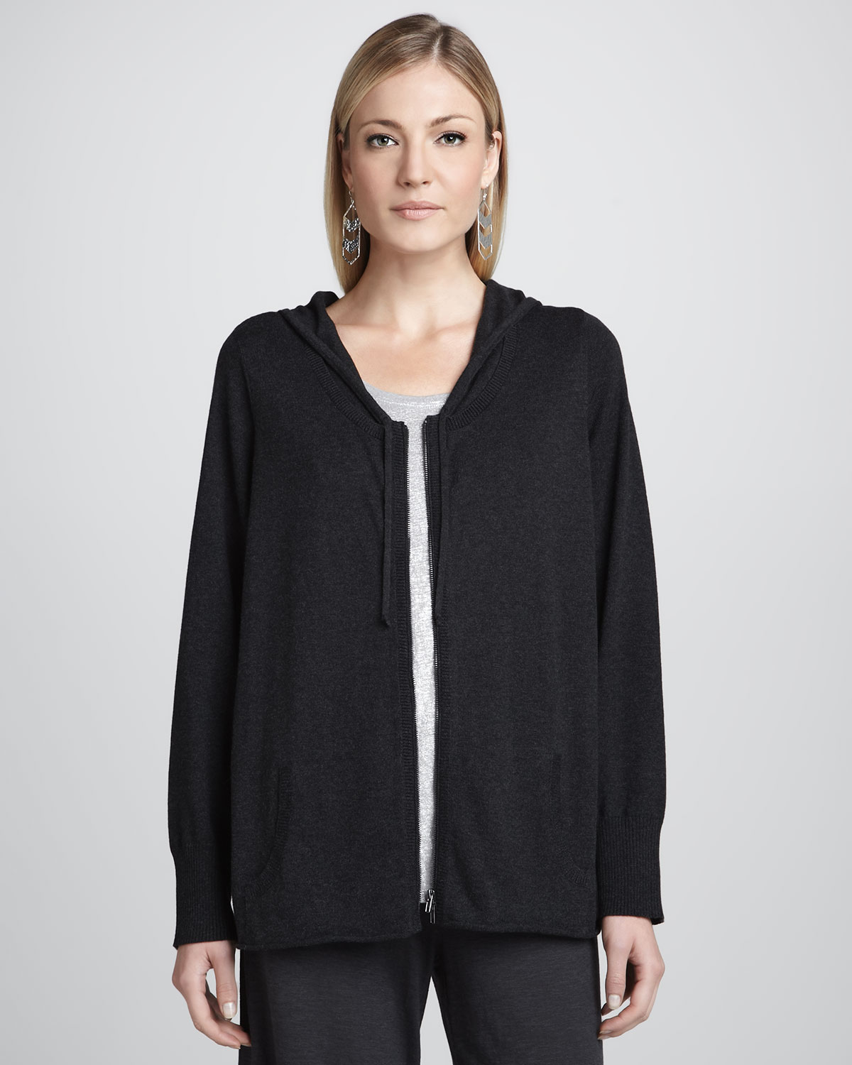 Eileen fisher Hooded Boxy Cardigan in Gray | Lyst