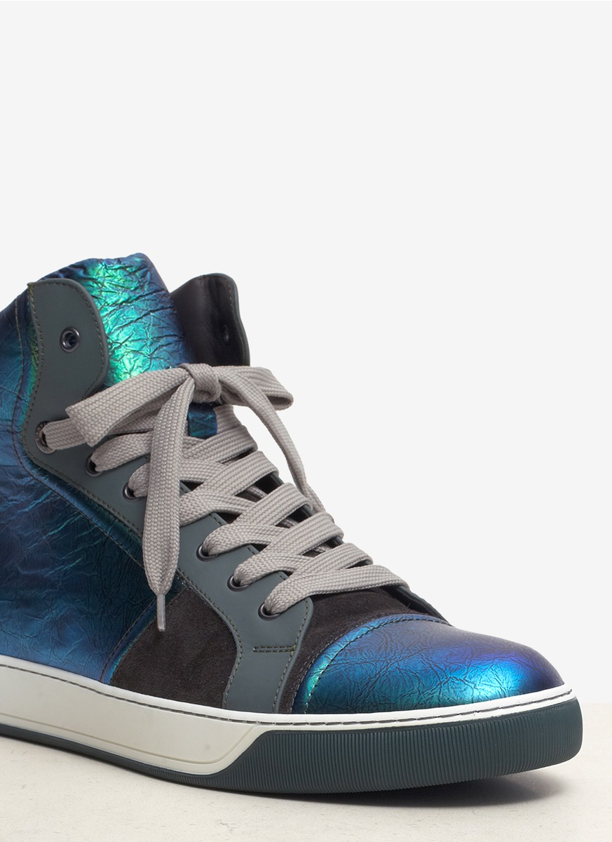 Lanvin Iridescent Leather High-top Sneakers in Blue for