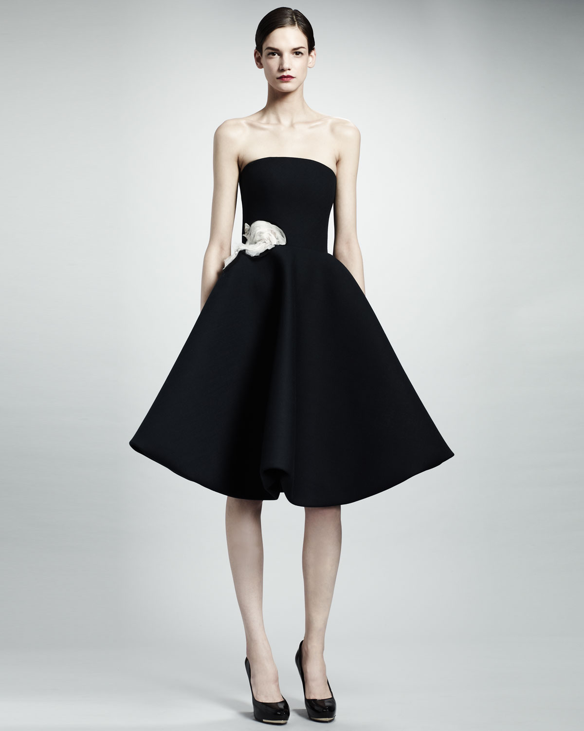 Lyst - Lanvin Strapless Rose Applique Gabardine Dress Black in Black