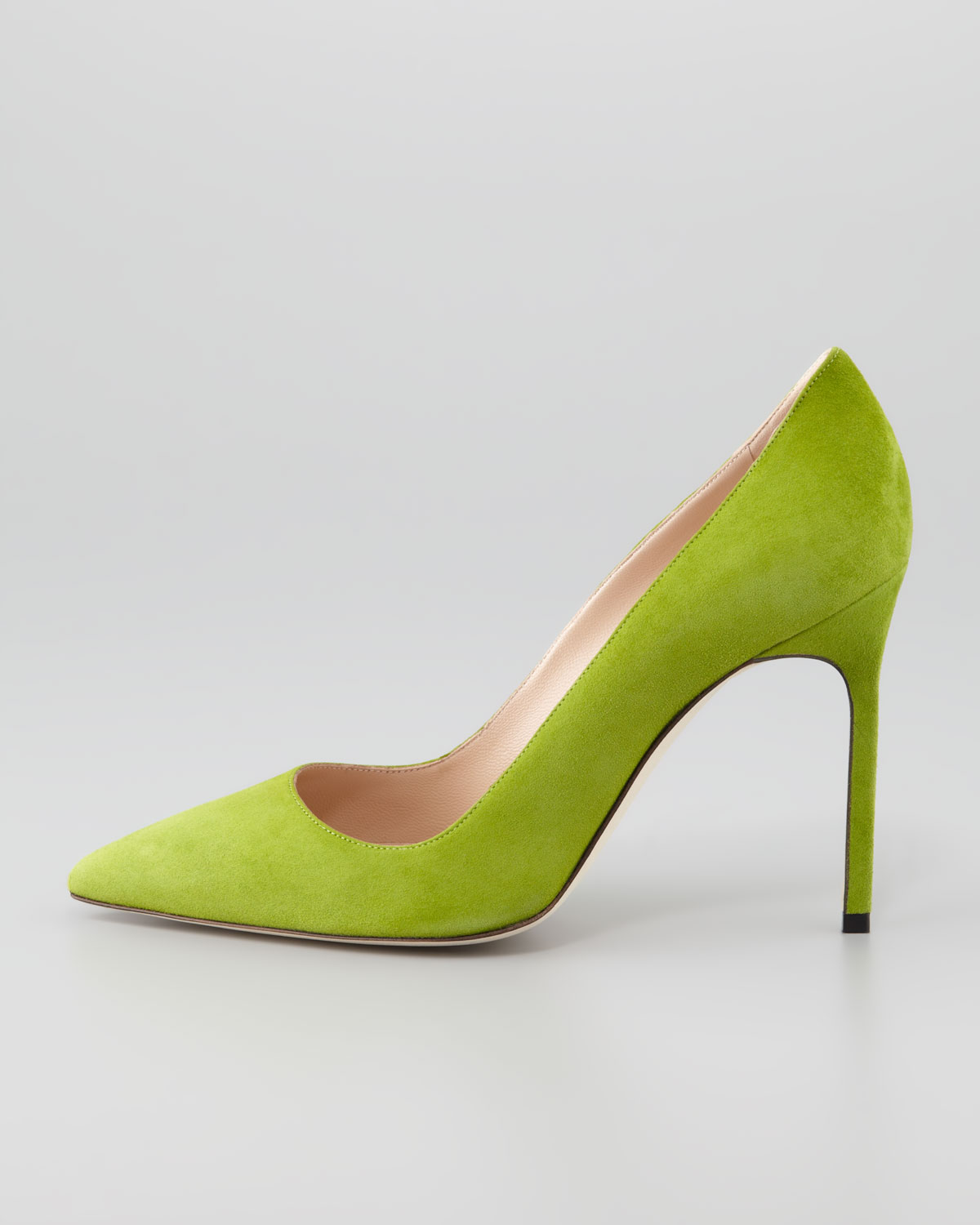 green suede pump