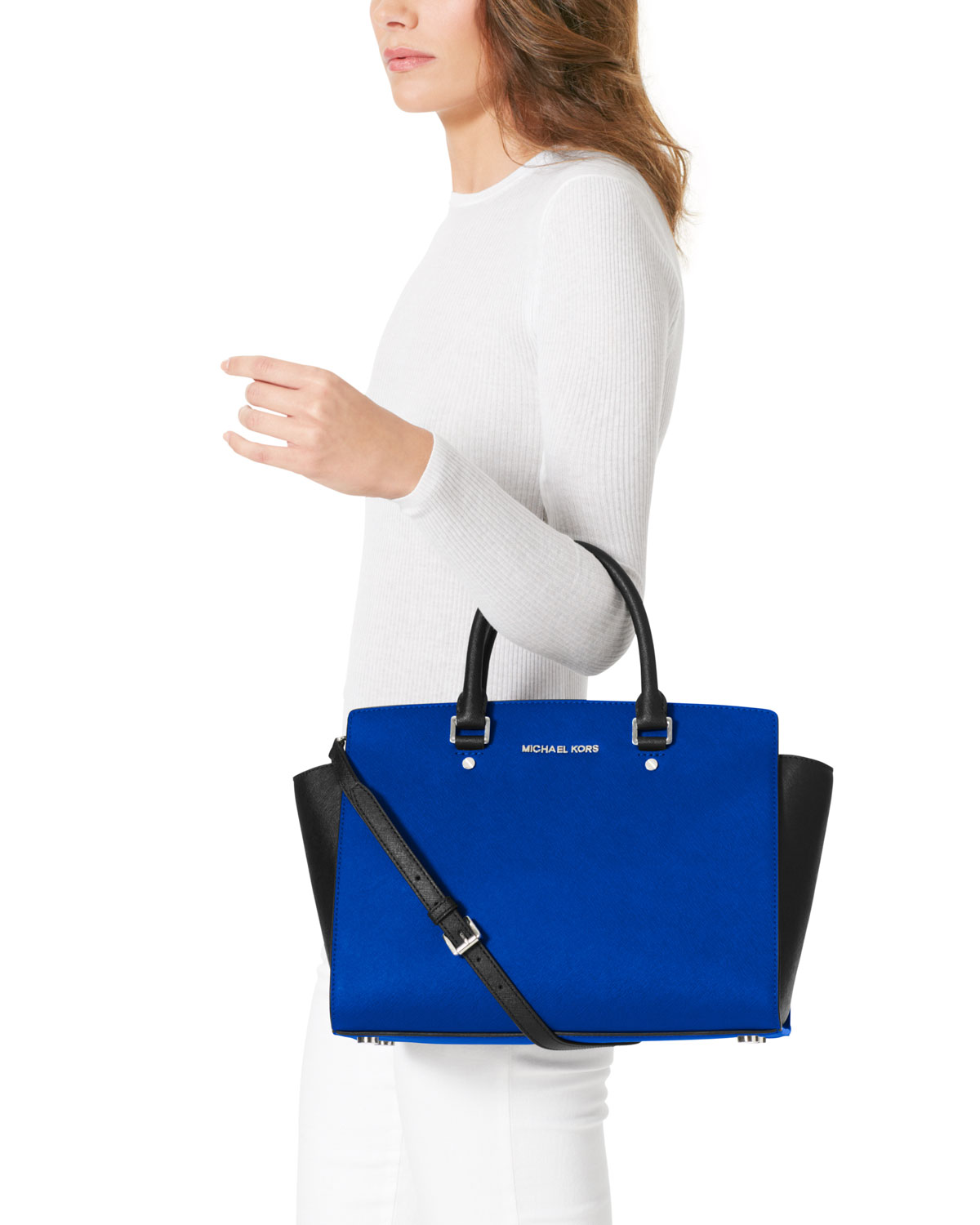 blue and black MK bag