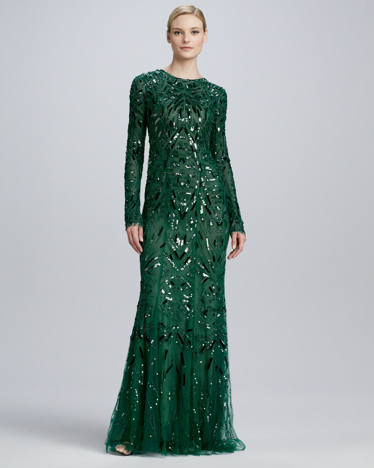 emerald green long sleeve gown