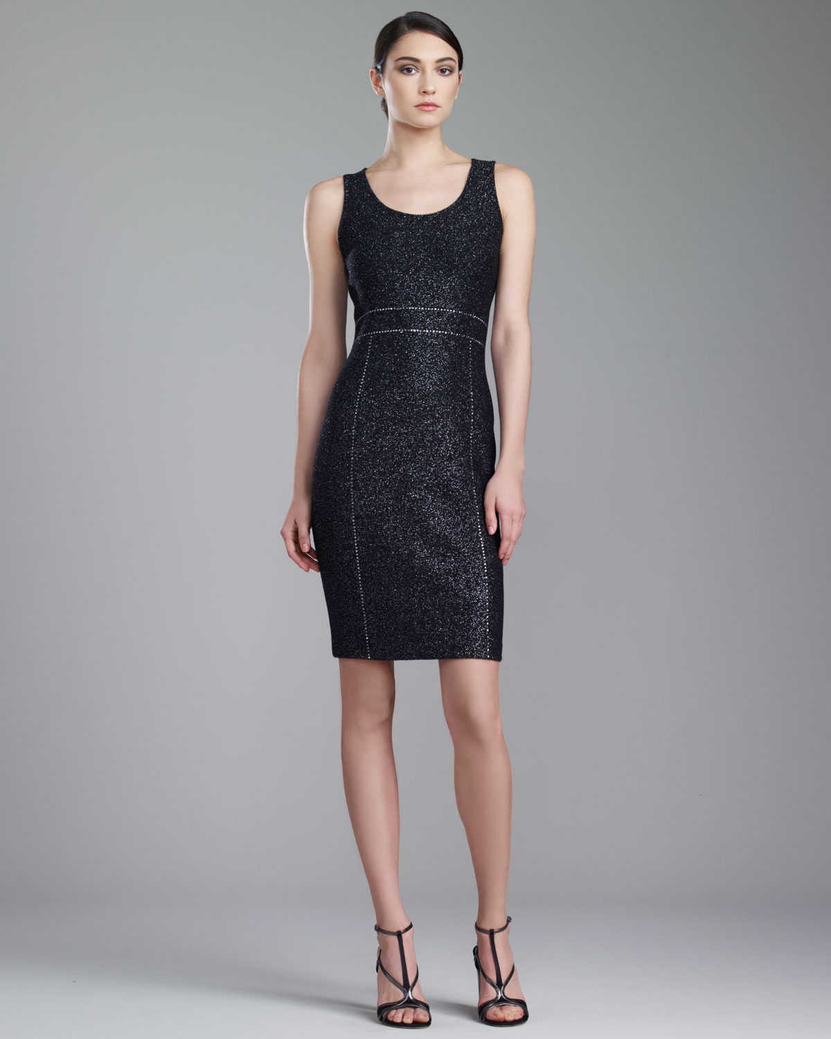 St. John Couture Shimmer Tweed Dress Caviarsilver in Black - Lyst
