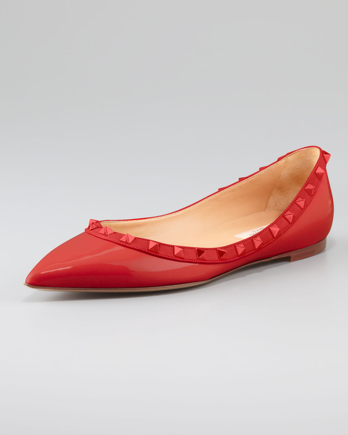 Valentino Rockstud Patent Ballerina Flat in Red - Lyst