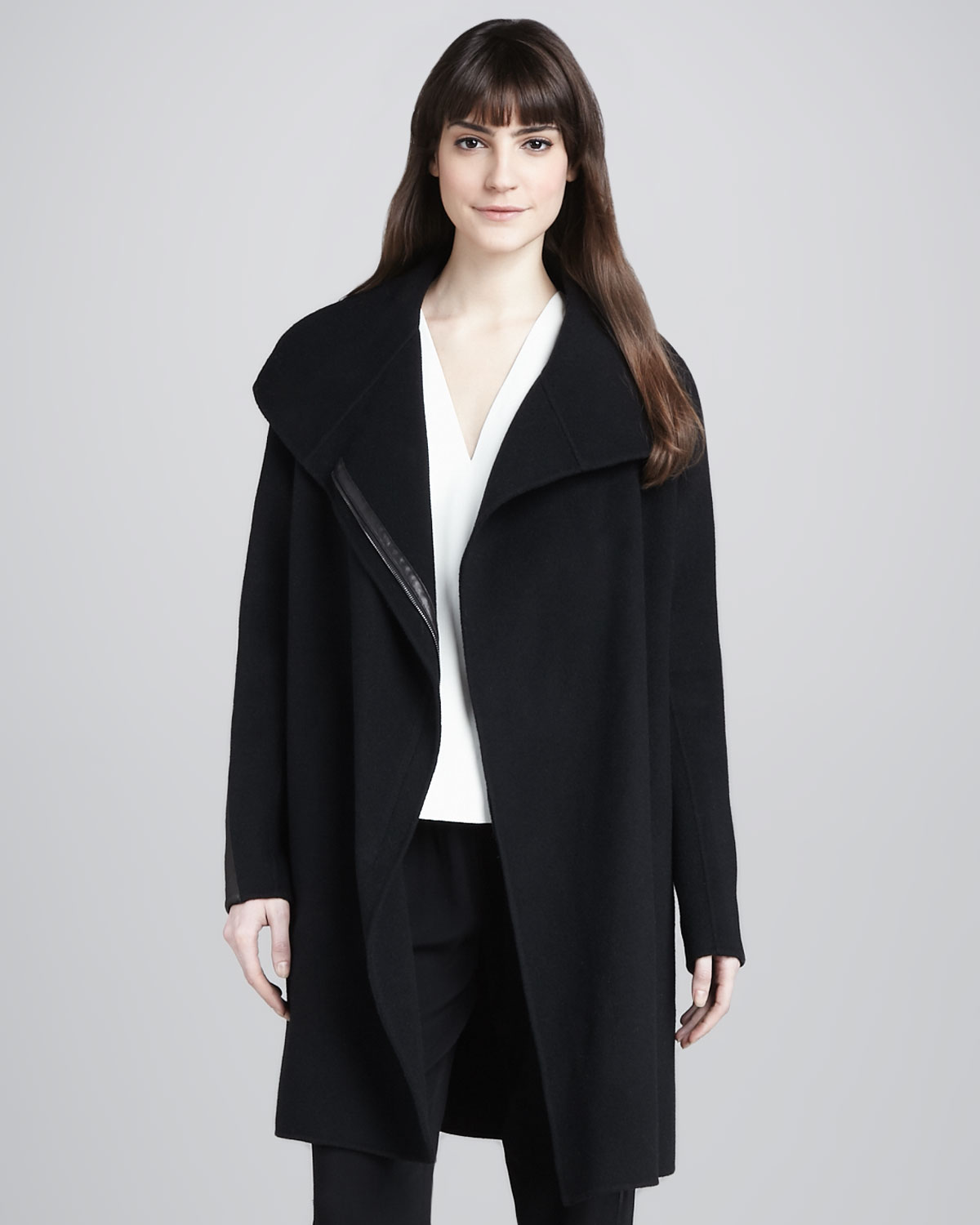 Vince Asymmetric Wool blend Coat in Black - Lyst