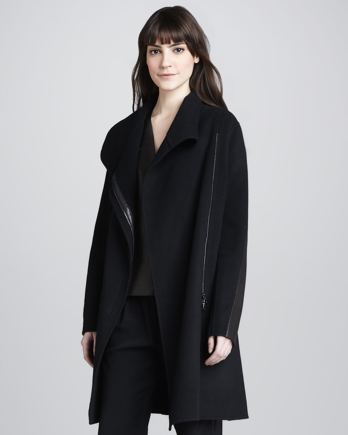Vince Asymmetric Wool blend Coat in Black - Lyst