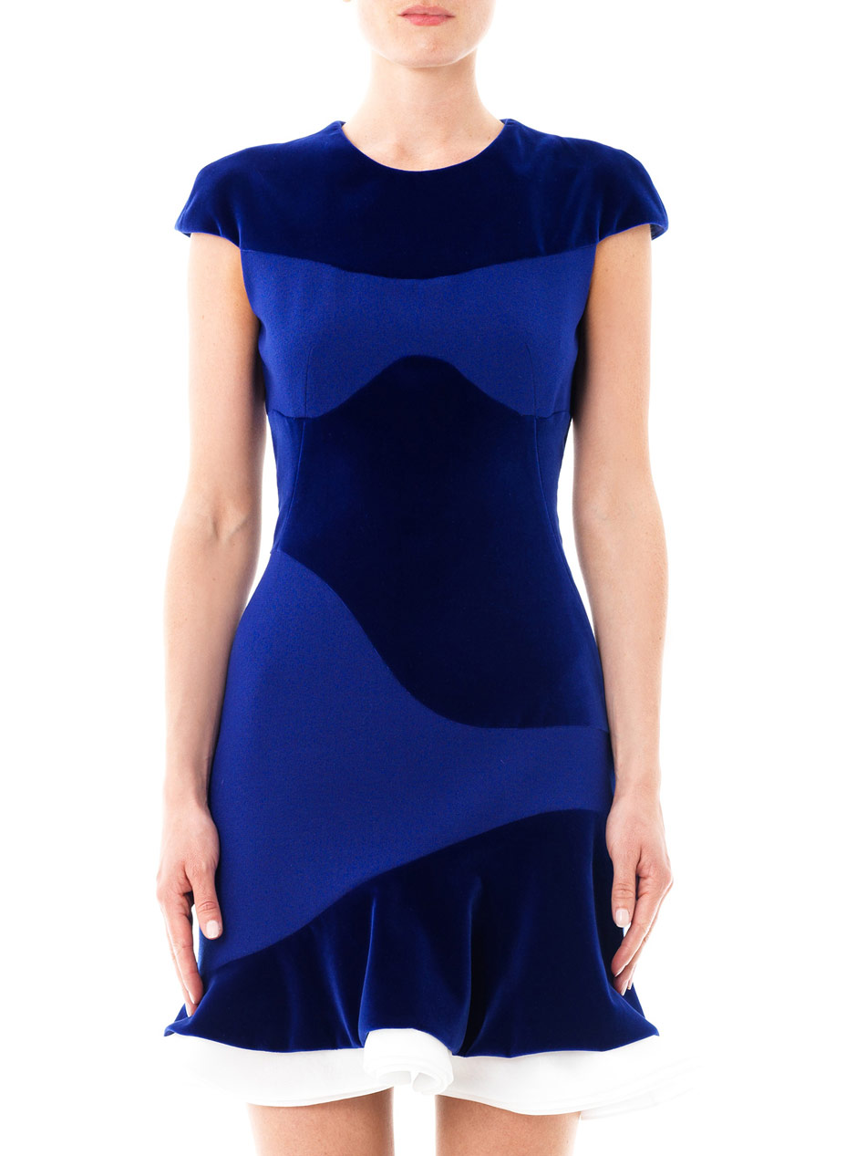Lyst - Alexander Mcqueen Velvet and Crepe Ruffle Dress in Blue