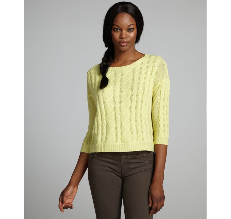 Lyst Autumn Cashmere Yellow Sheer Cable Knit Cashmere Cropped Sweater in Yellow