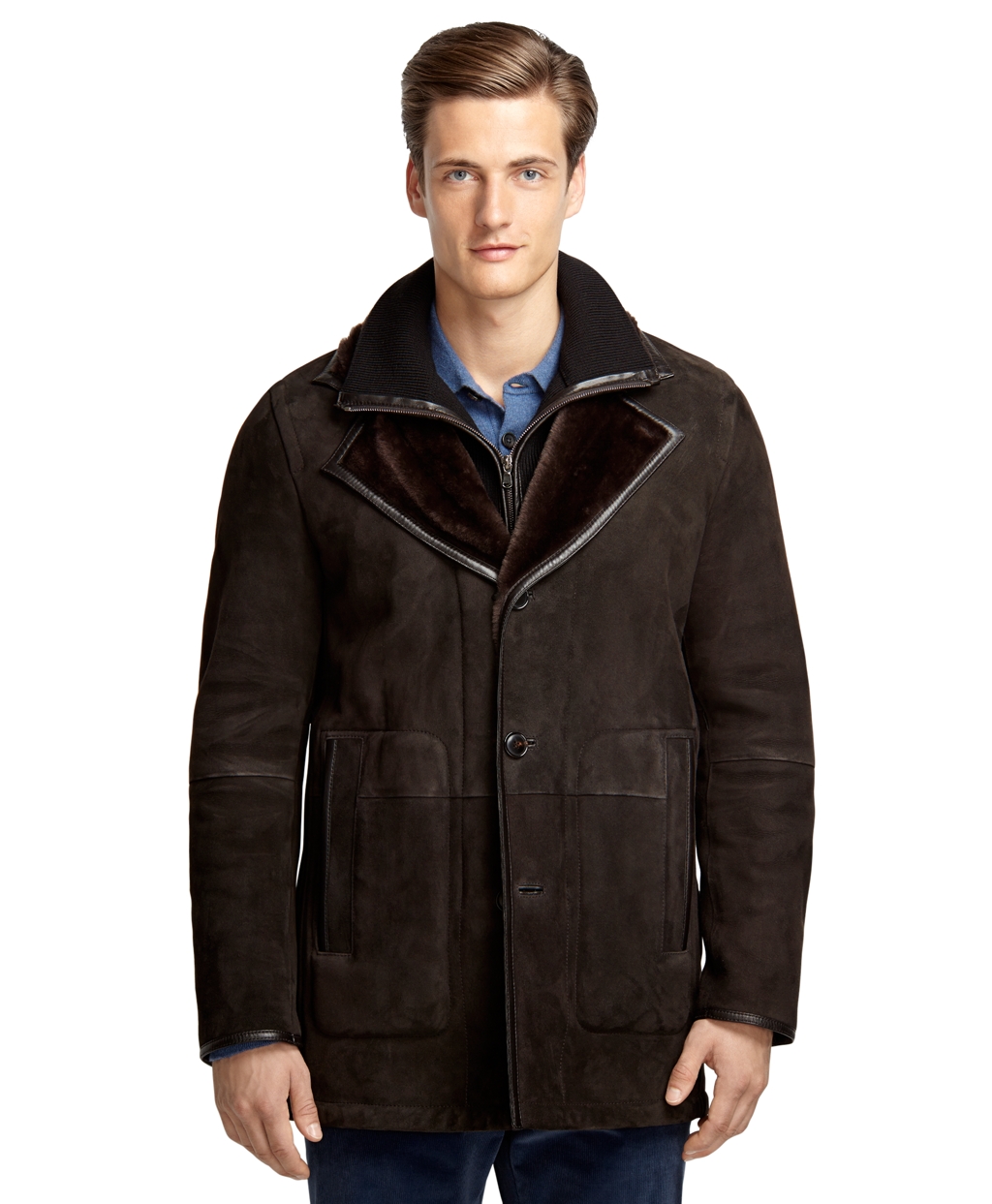 Brooks Brothers Shearling Coat in Brown for Men - Lyst