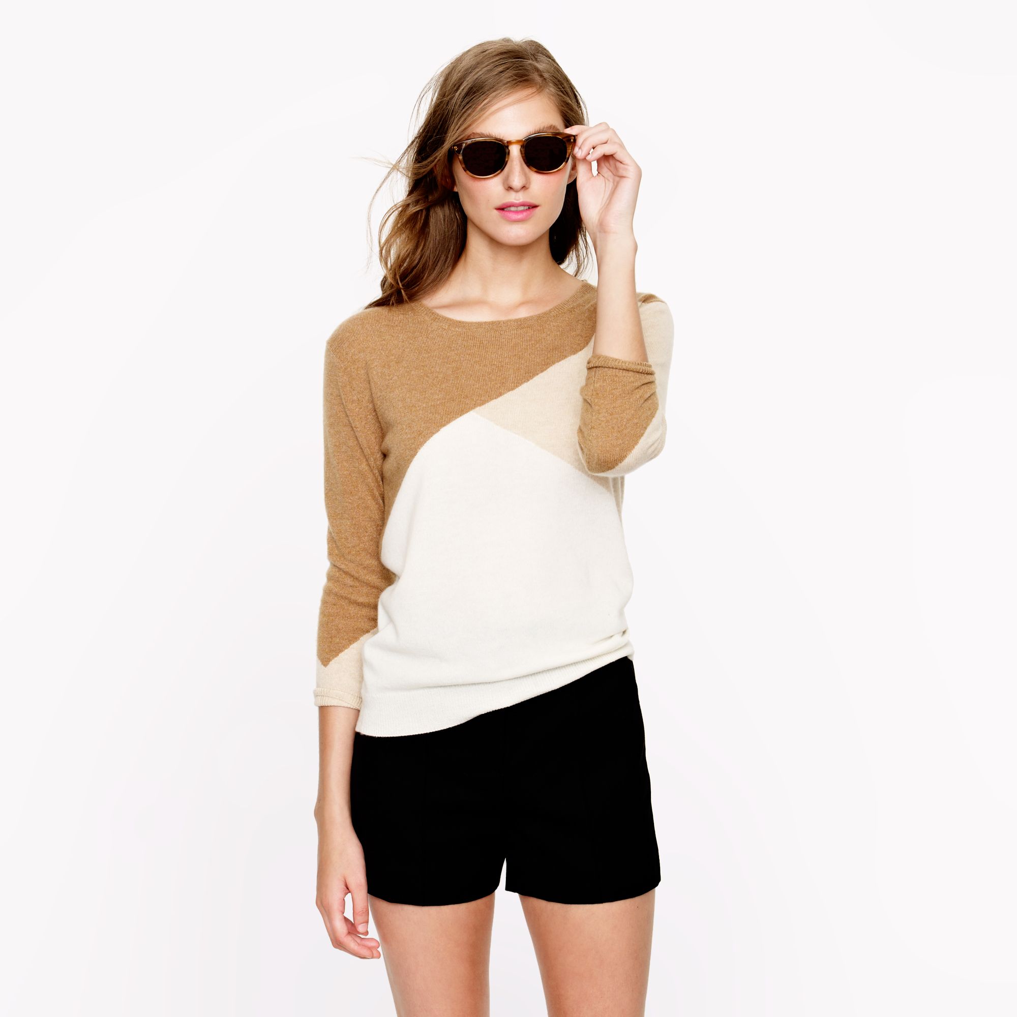 J.Crew Collection Cashmere Buttonback Sweater in Colorblock in Brown - Lyst