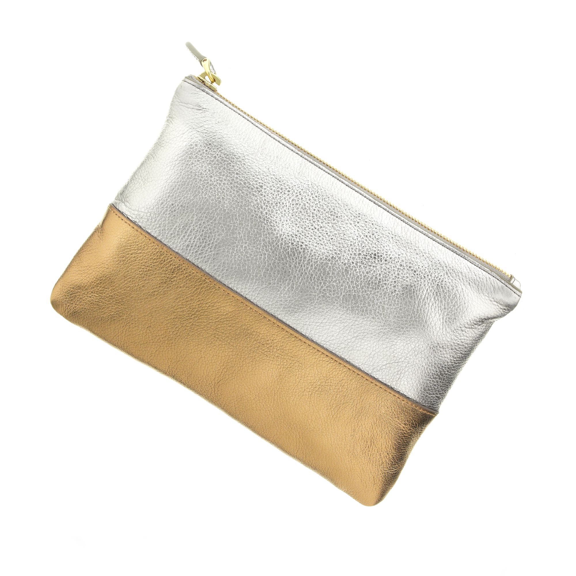 J.crew Colorblock Leather Pouch in Metallic Lyst