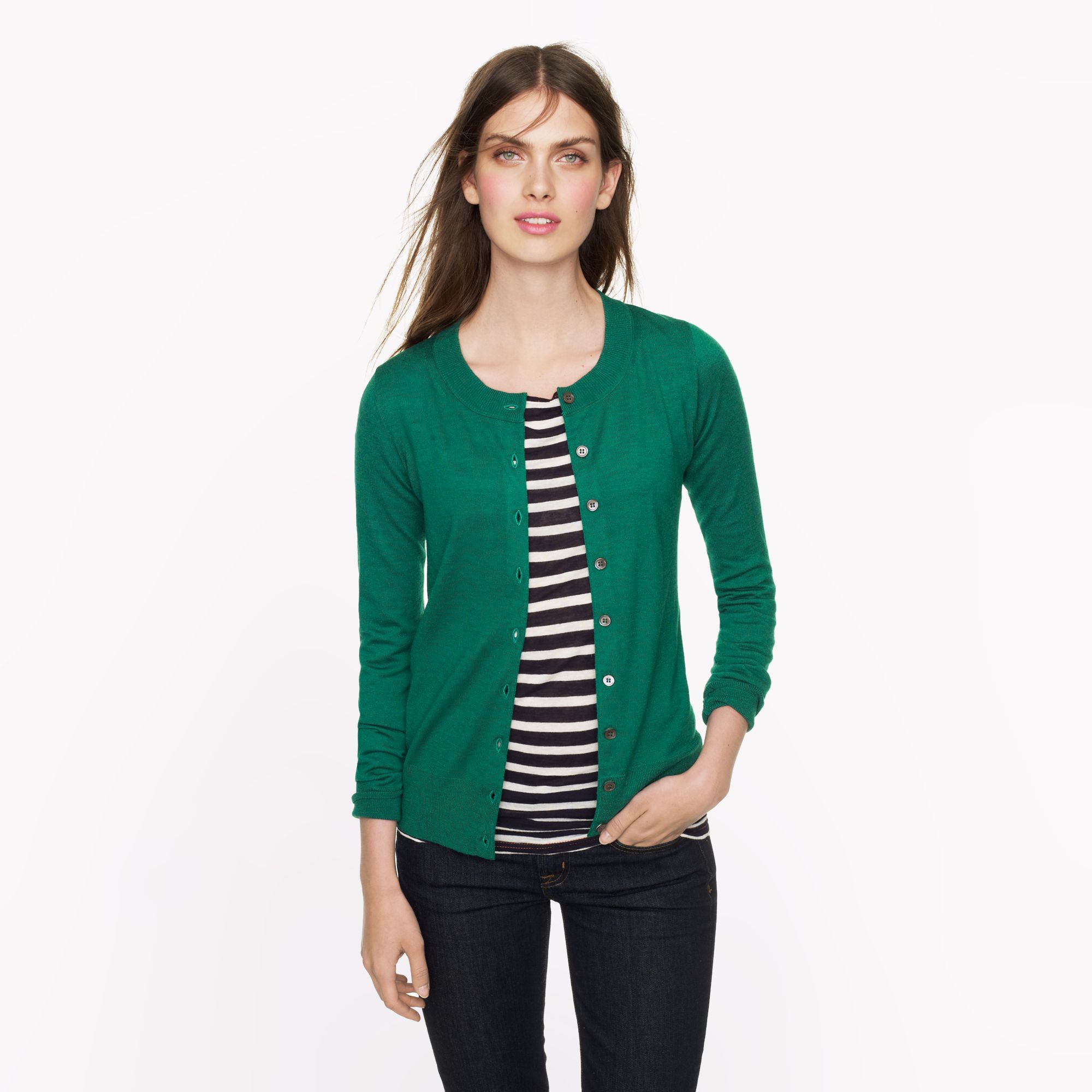 j crew green cardigan