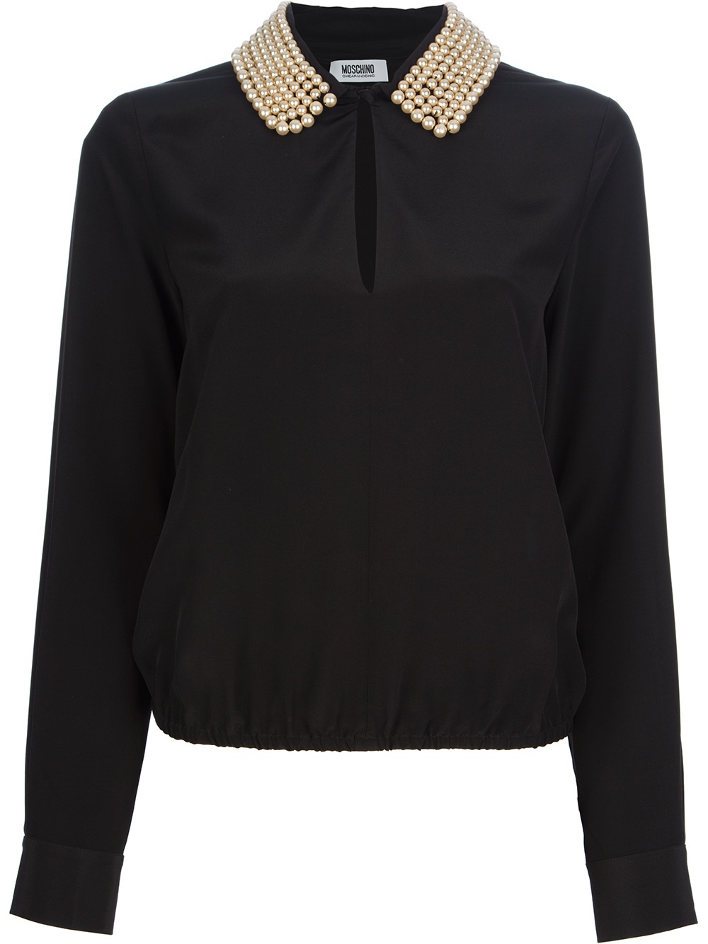 Boutique Moschino Pearl Collar Blouse in Black | Lyst