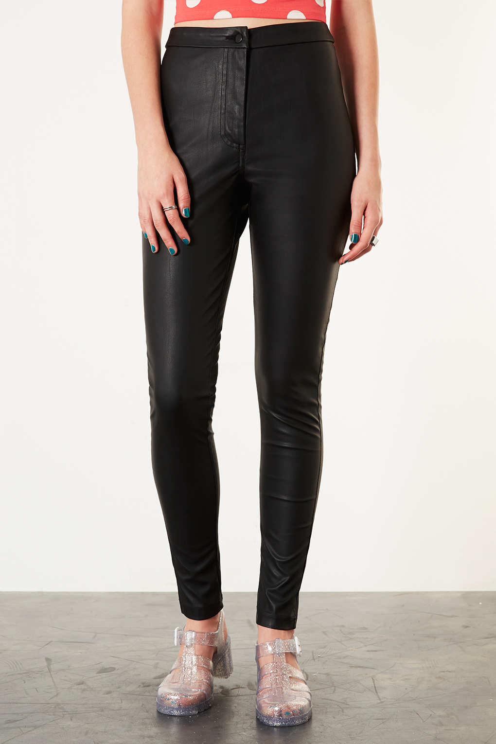 leather look high waisted pants