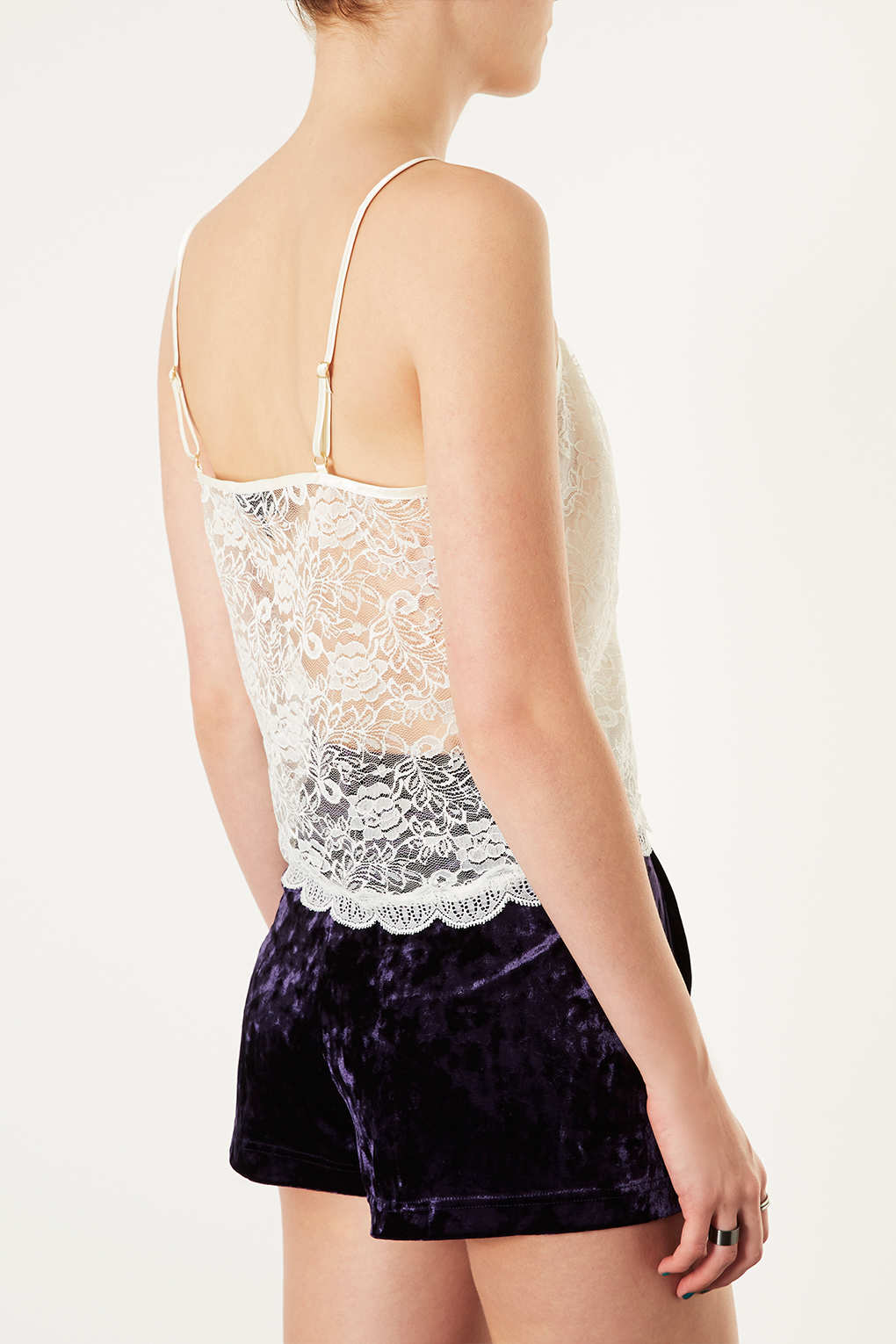 Button Front Lace Cami Top in Cream (White) Lyst