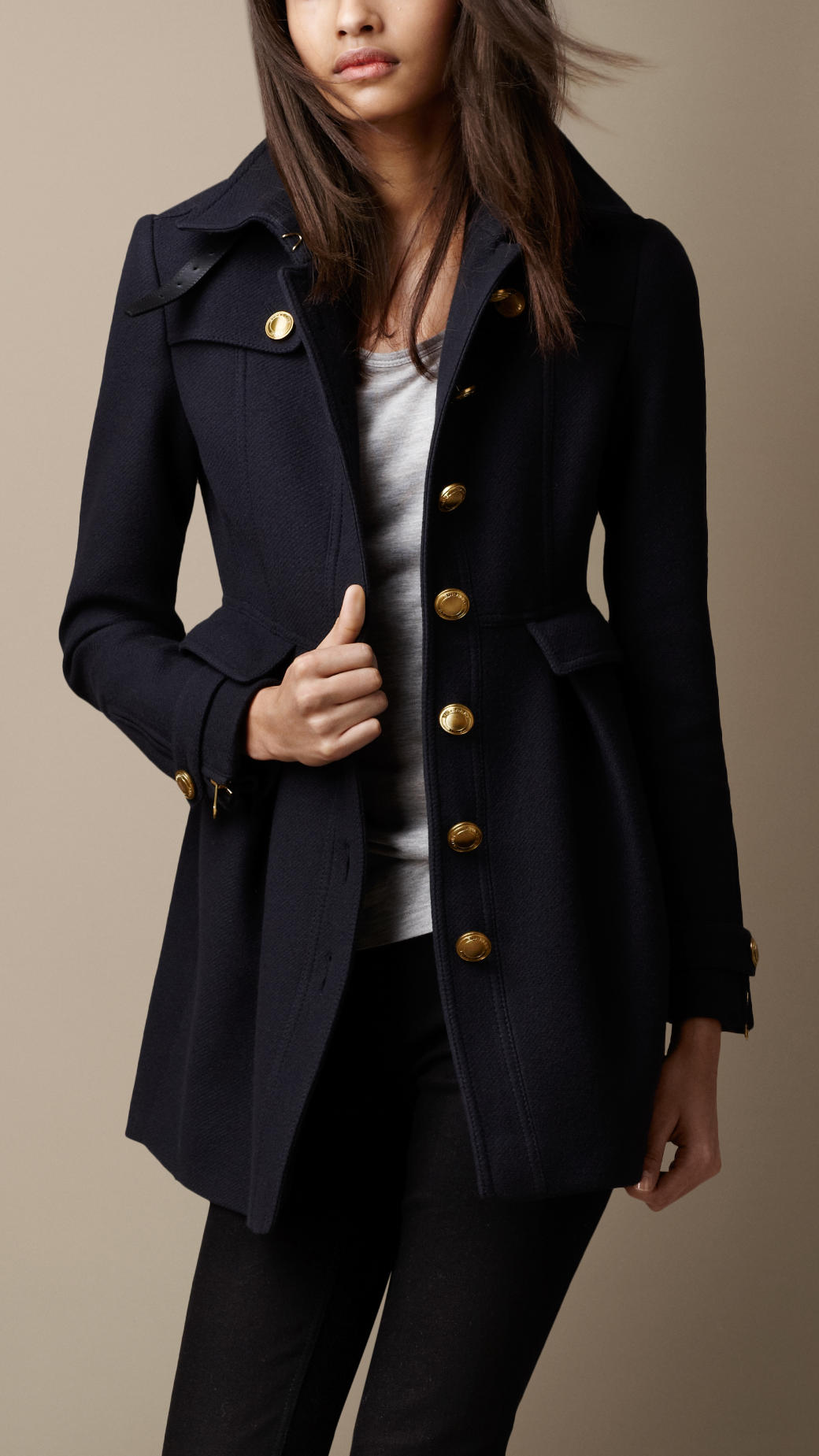 Burberry Fitted Military Coat in Navy (Blue) | Lyst