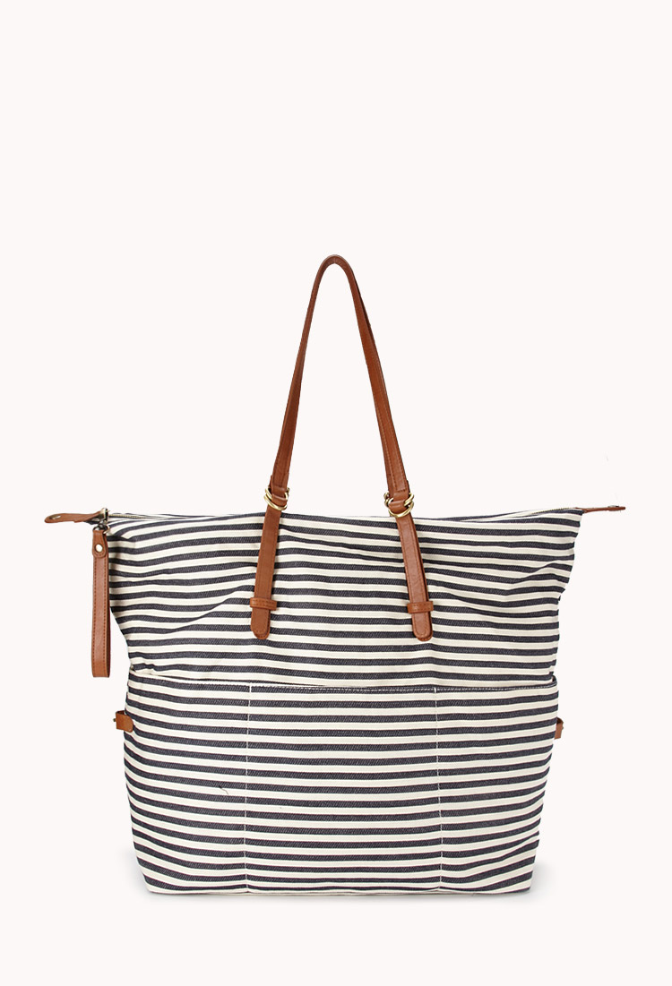 Lyst - Forever 21 Railroad Striped Holdall in Blue